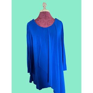 Rafaella Womens Royal Blue Asymmetrical Layered Tunic Top Lg With Zipper Detail